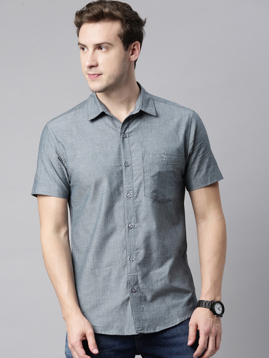 

Joven Men Grey Melange Slim Fit Opaque Casual Shirt