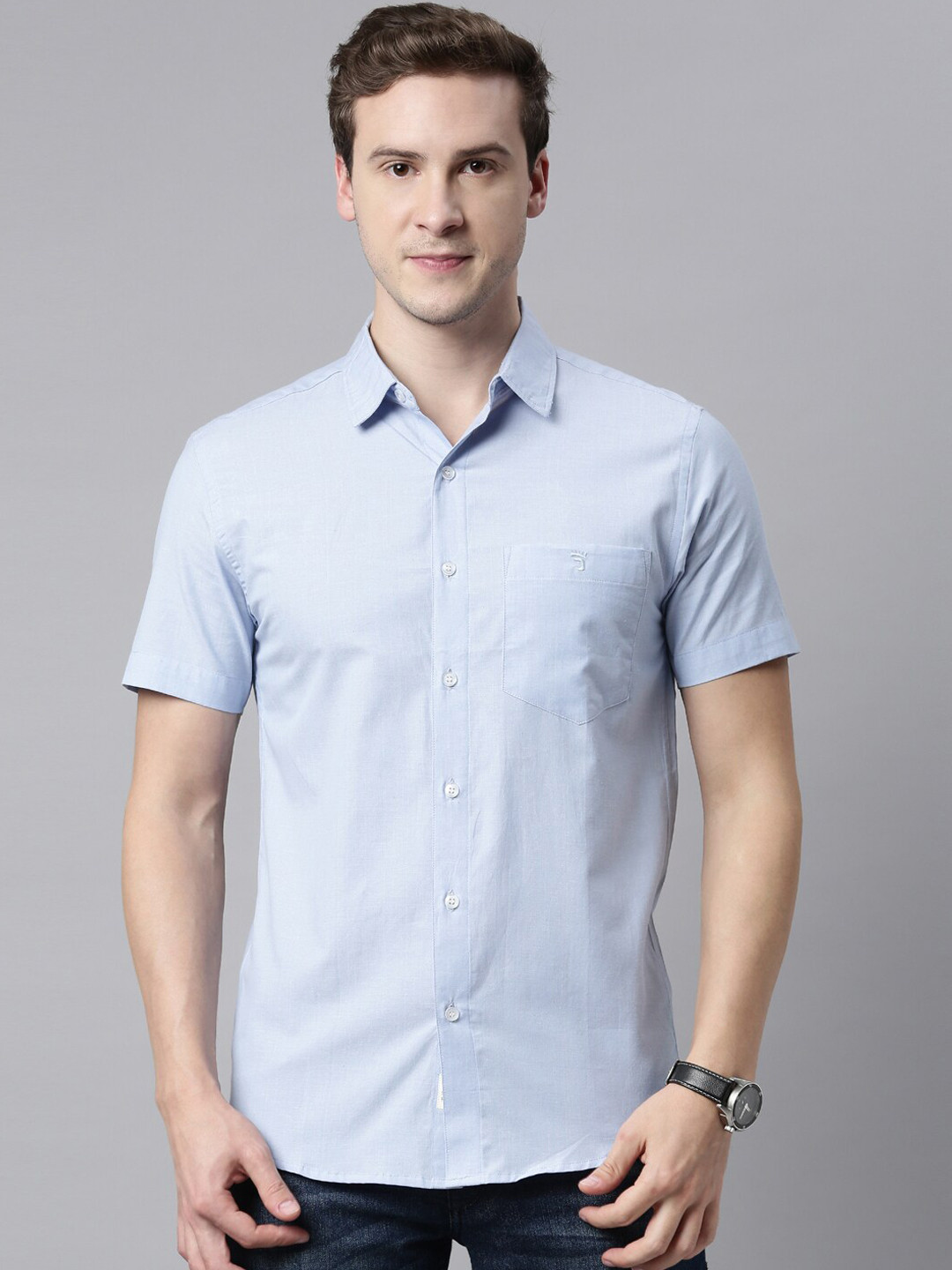 

Joven Men Blue Slim Fit Opaque Casual Shirt
