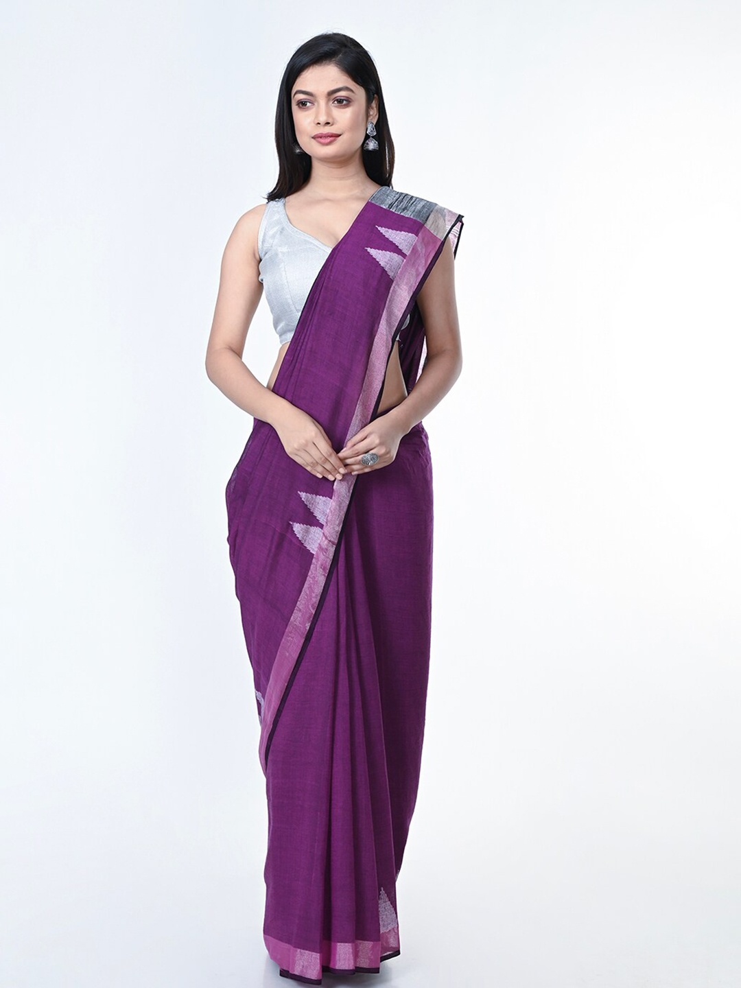 

ArtEastri Women Purple Woven Design Handloom Pure Cotton Jamdani Saree