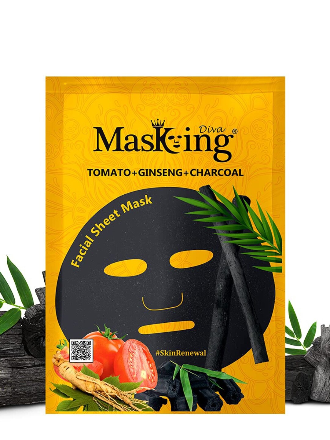 

MasKing Unisex Pack Of 3 Tomato, Ginseng & Charcoal Facial Sheet Mask, Transparent