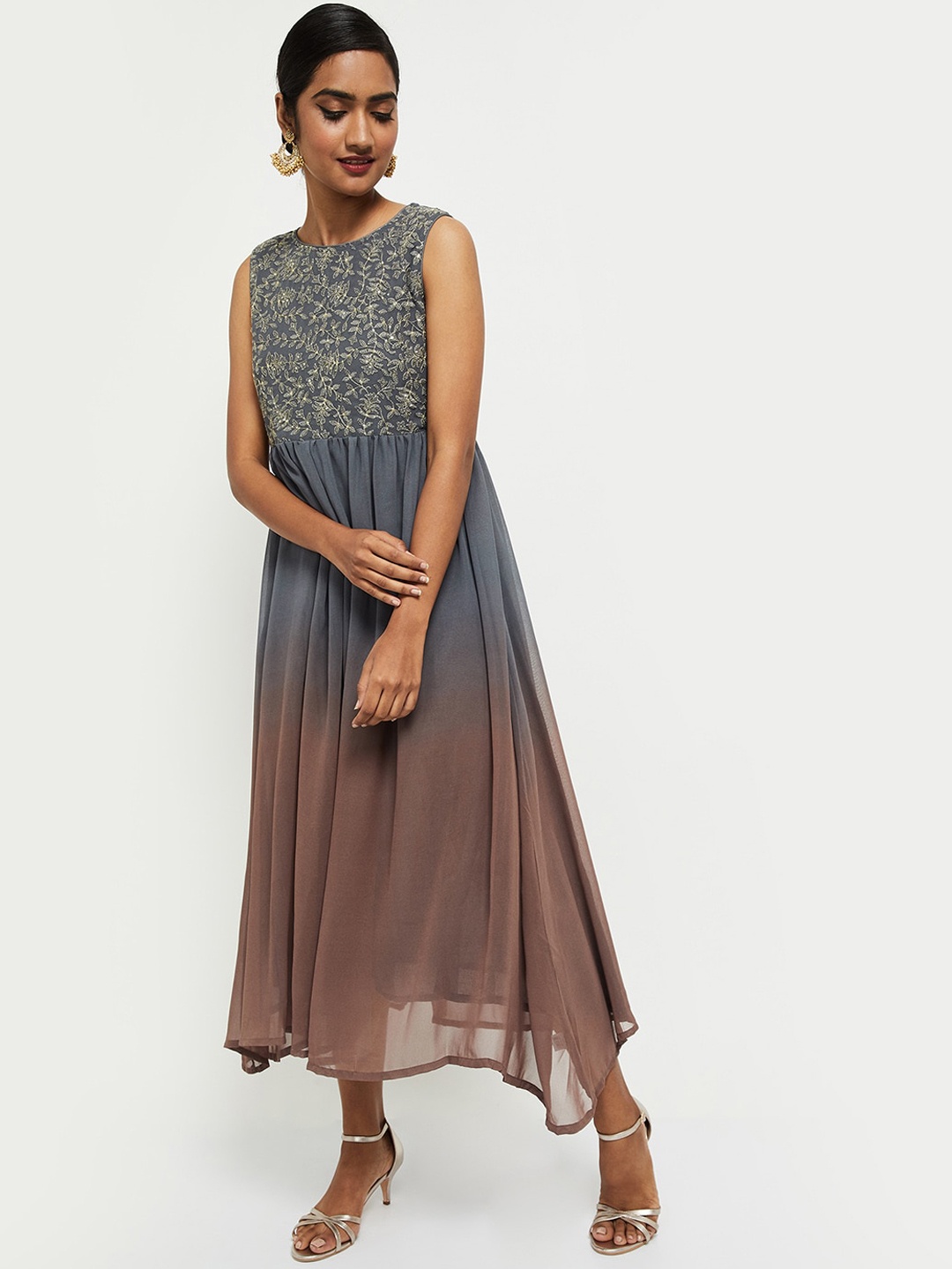 

max Grey Embellished Embroidered Maxi Dress