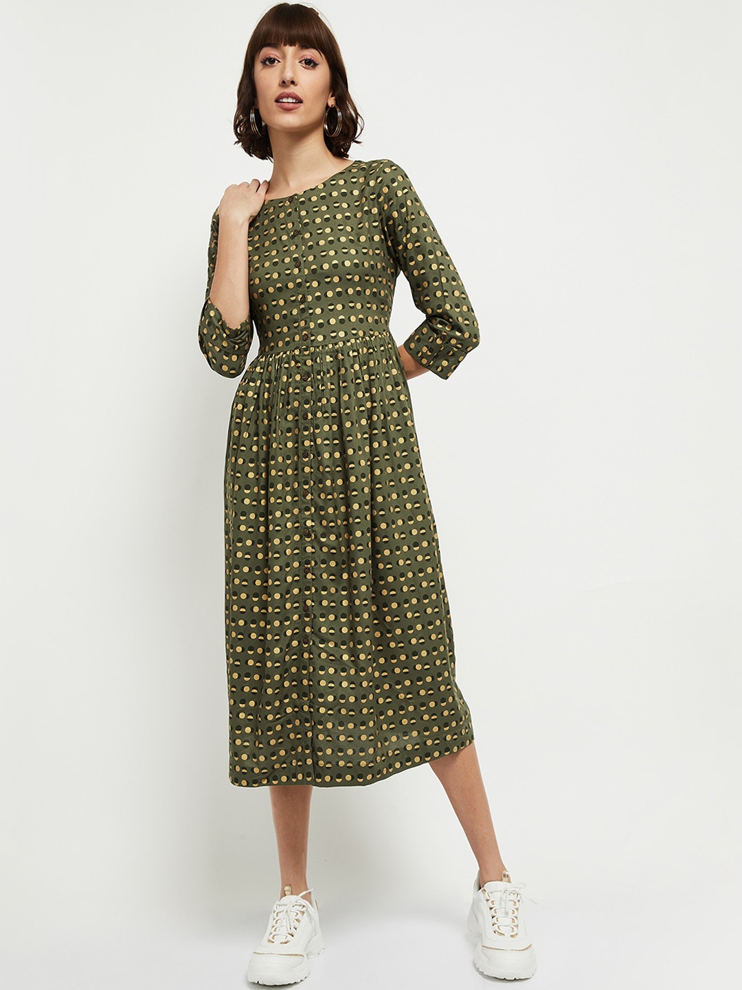 

max Women Green Geometric Midi Dress