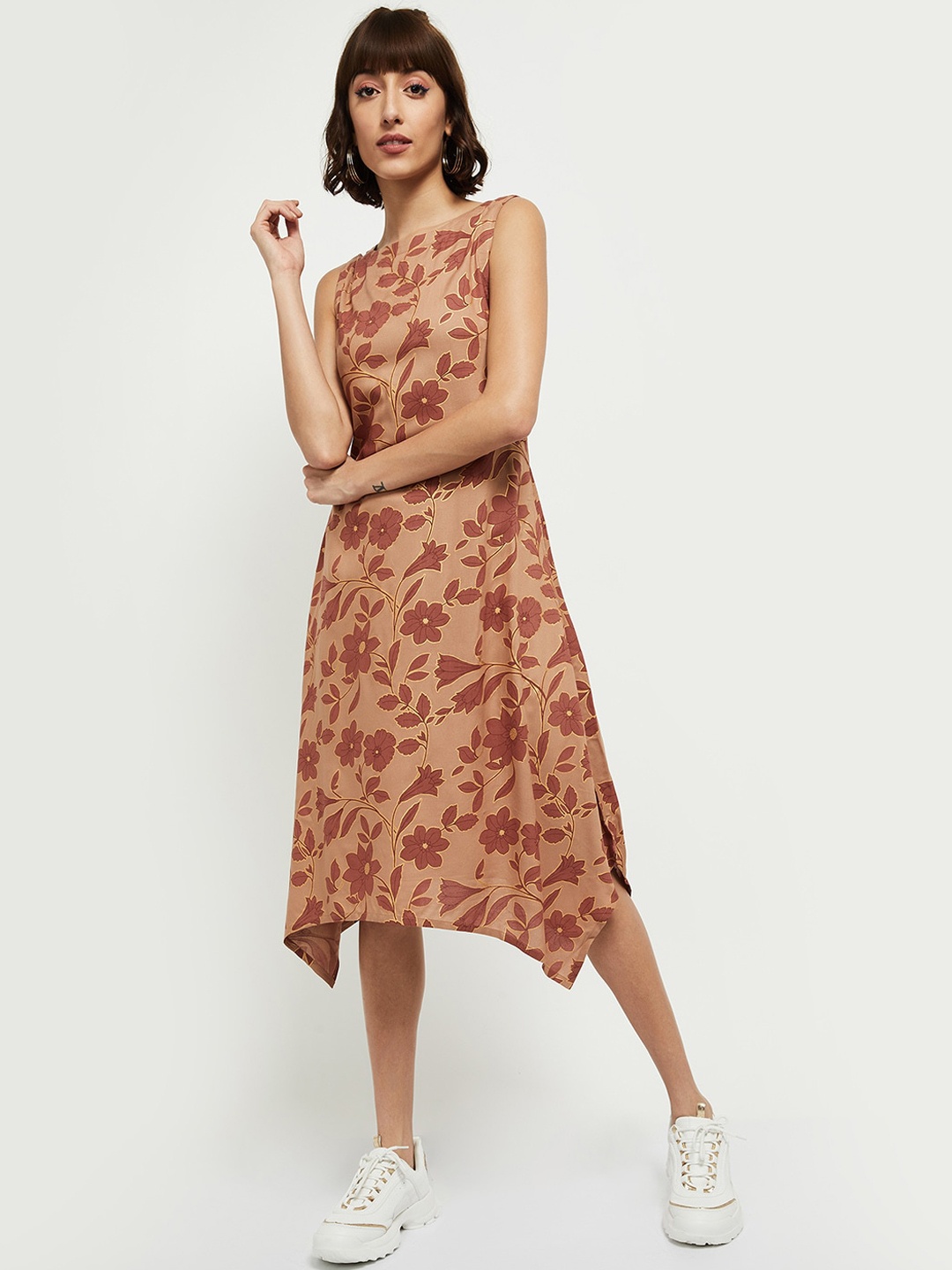 

max Pink Floral A-Line Midi Dress