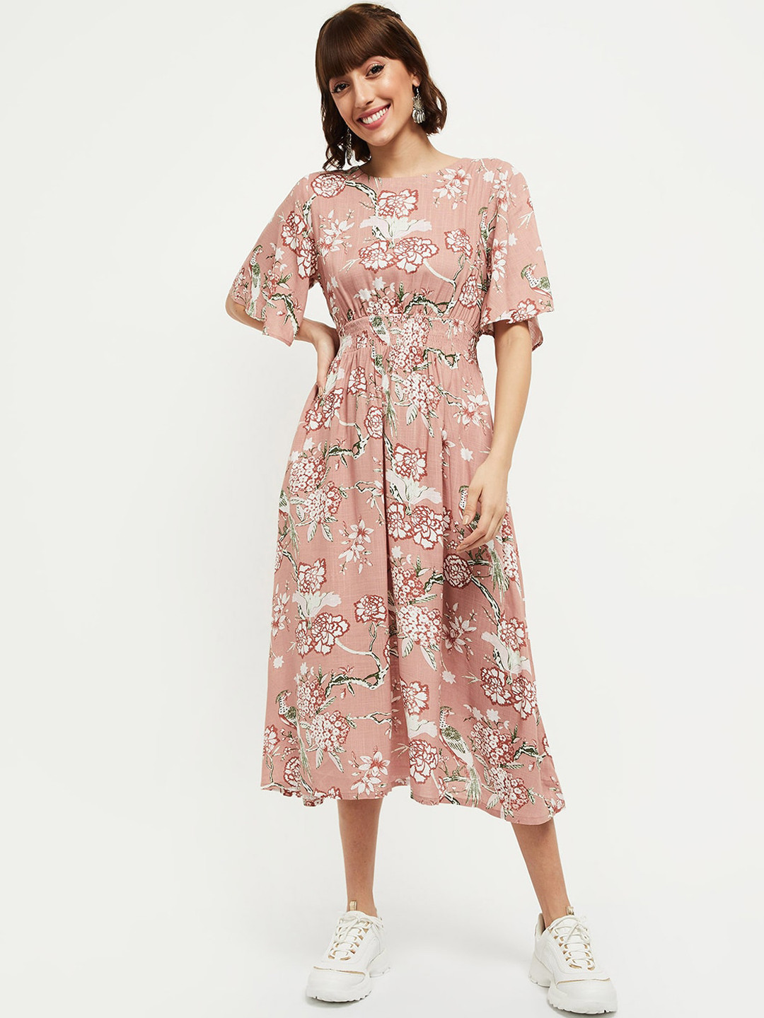 

max Pink & White Floral Midi Dress