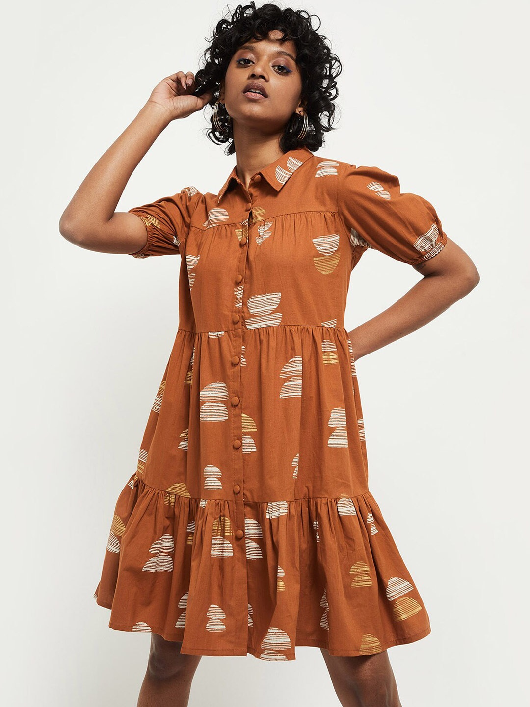 

max Brown Printed Shirt Style Dress