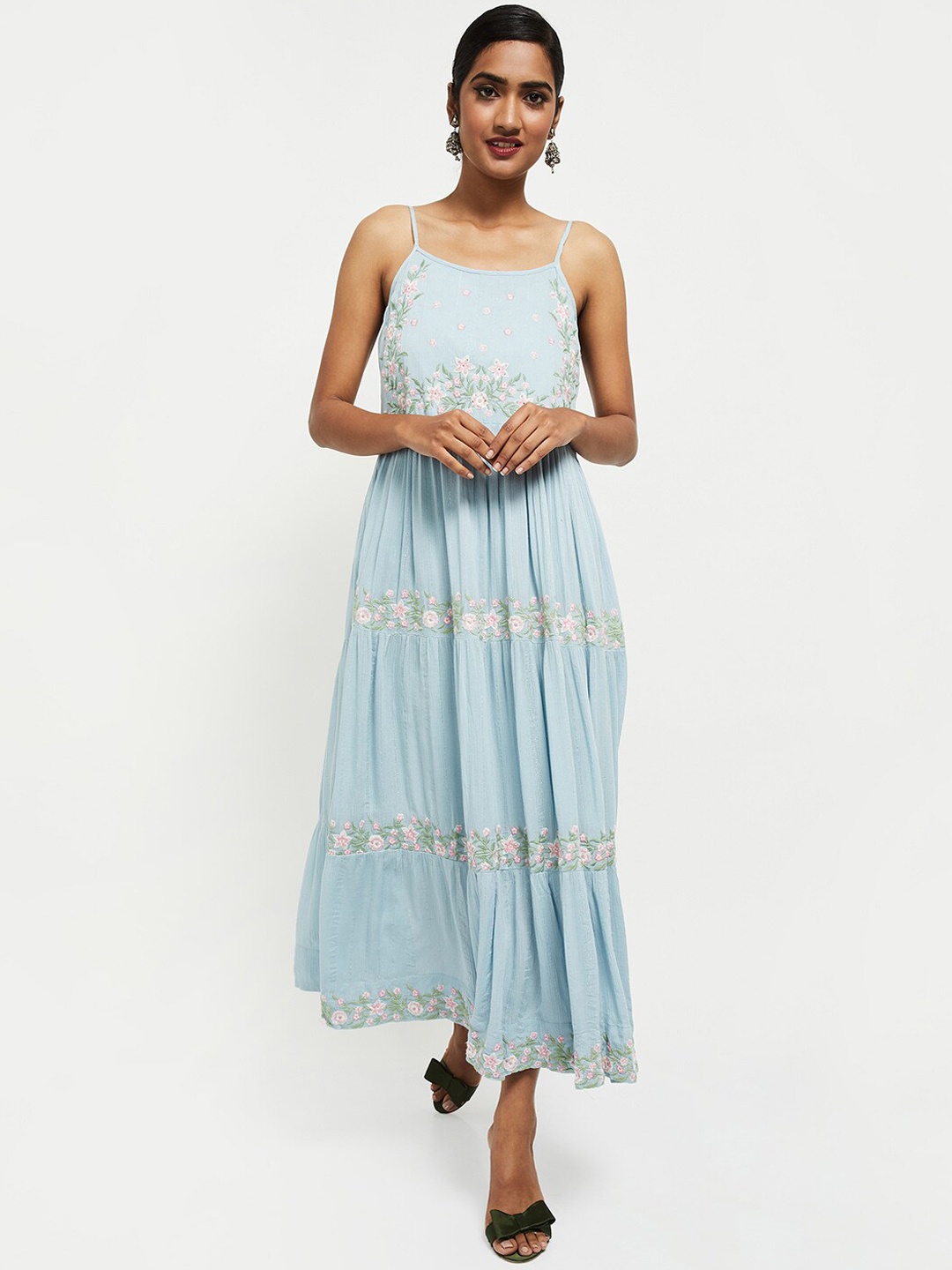 

max Blue & Pink Floral Embroidered Maxi Dress