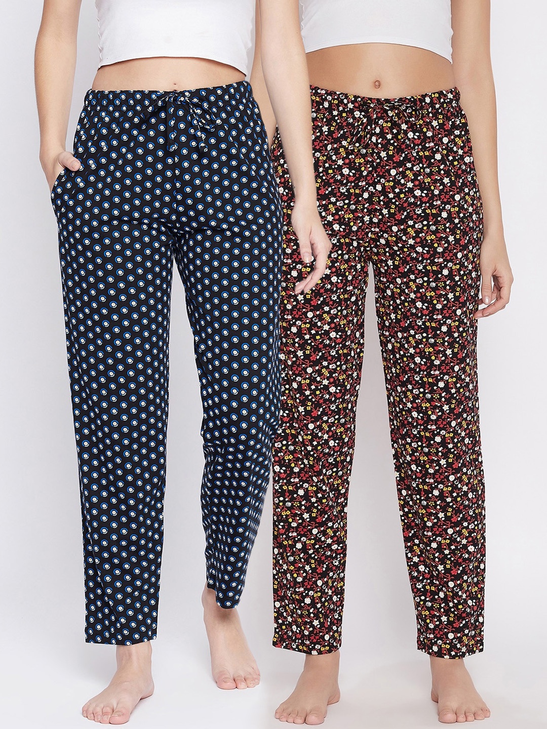 

C9 AIRWEAR Women Pack Of 2 Printed Pure Cotton Lounge Pants, Black