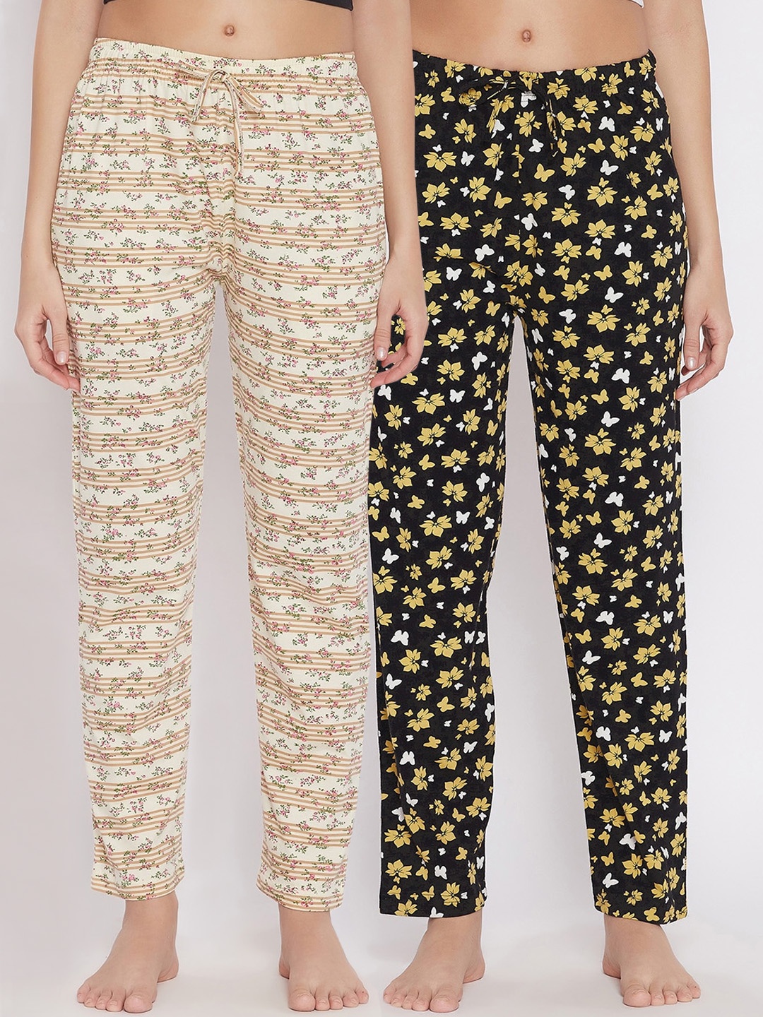 

C9 AIRWEAR Women Pack Of 2 Printed Pure Cotton Lounge Pants, Black