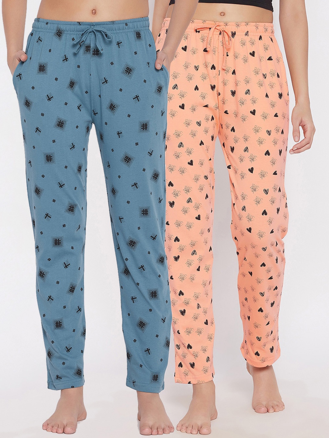 

C9 AIRWEAR Women Pack Of 2 Printed Pure Cotton Lounge Pants, Blue