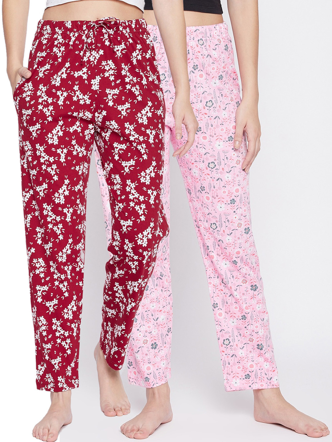 

C9 AIRWEAR Women Pack Of 2 Floral Printed Pure Cotton Lounge Pants, Red
