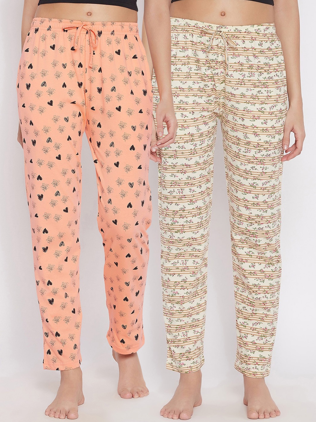 

C9 AIRWEAR Women Pack Of 2 Printed Pure Cotton Lounge Pants, Peach