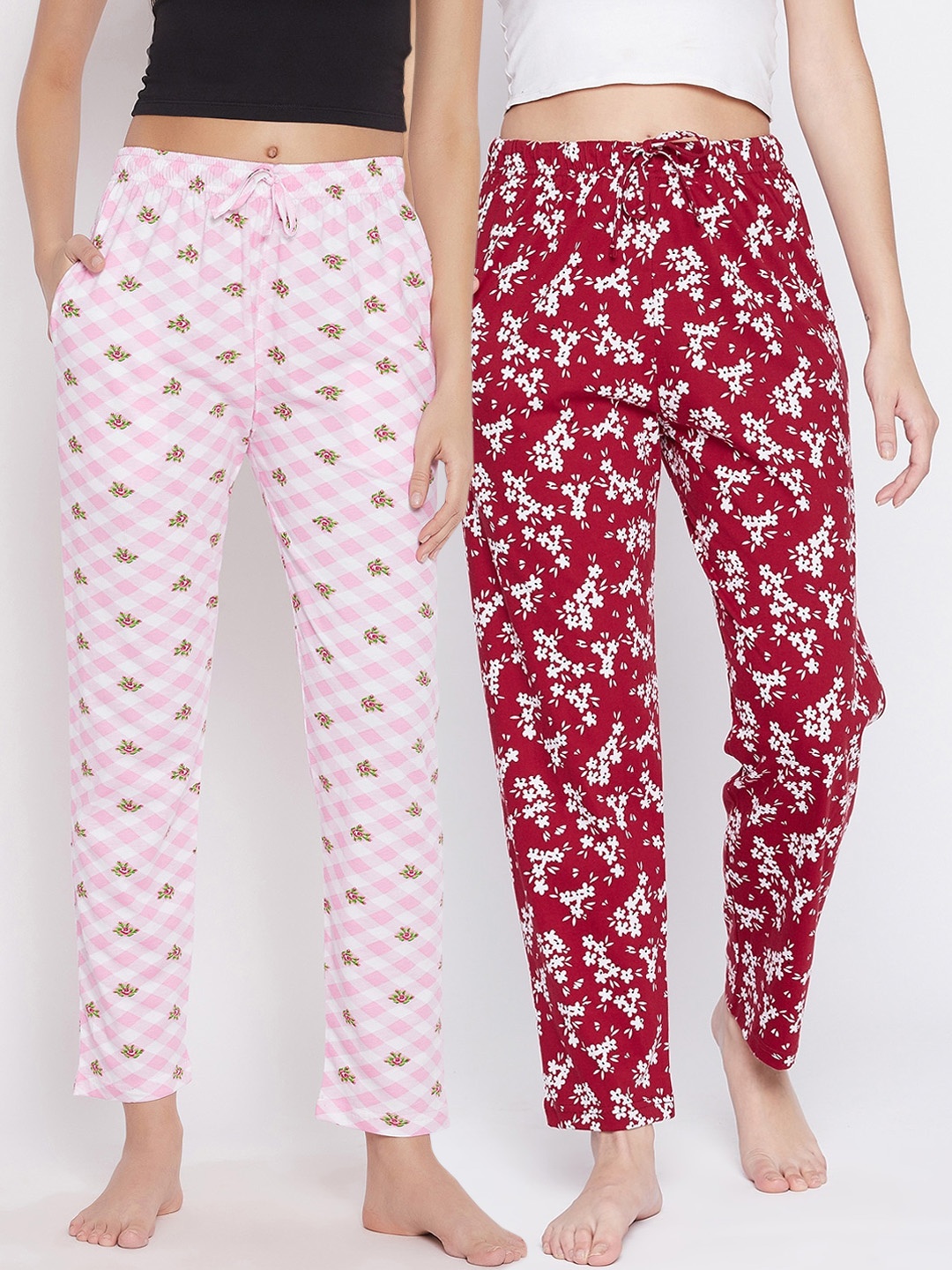 

C9 AIRWEAR Women Pack Of 2 Printed Pure Cotton Lounge Pants, Pink