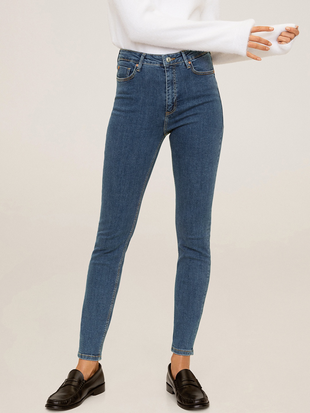 

MANGO Women Blue Skinny Fit High-Rise Light Fade Stretchable Jeans