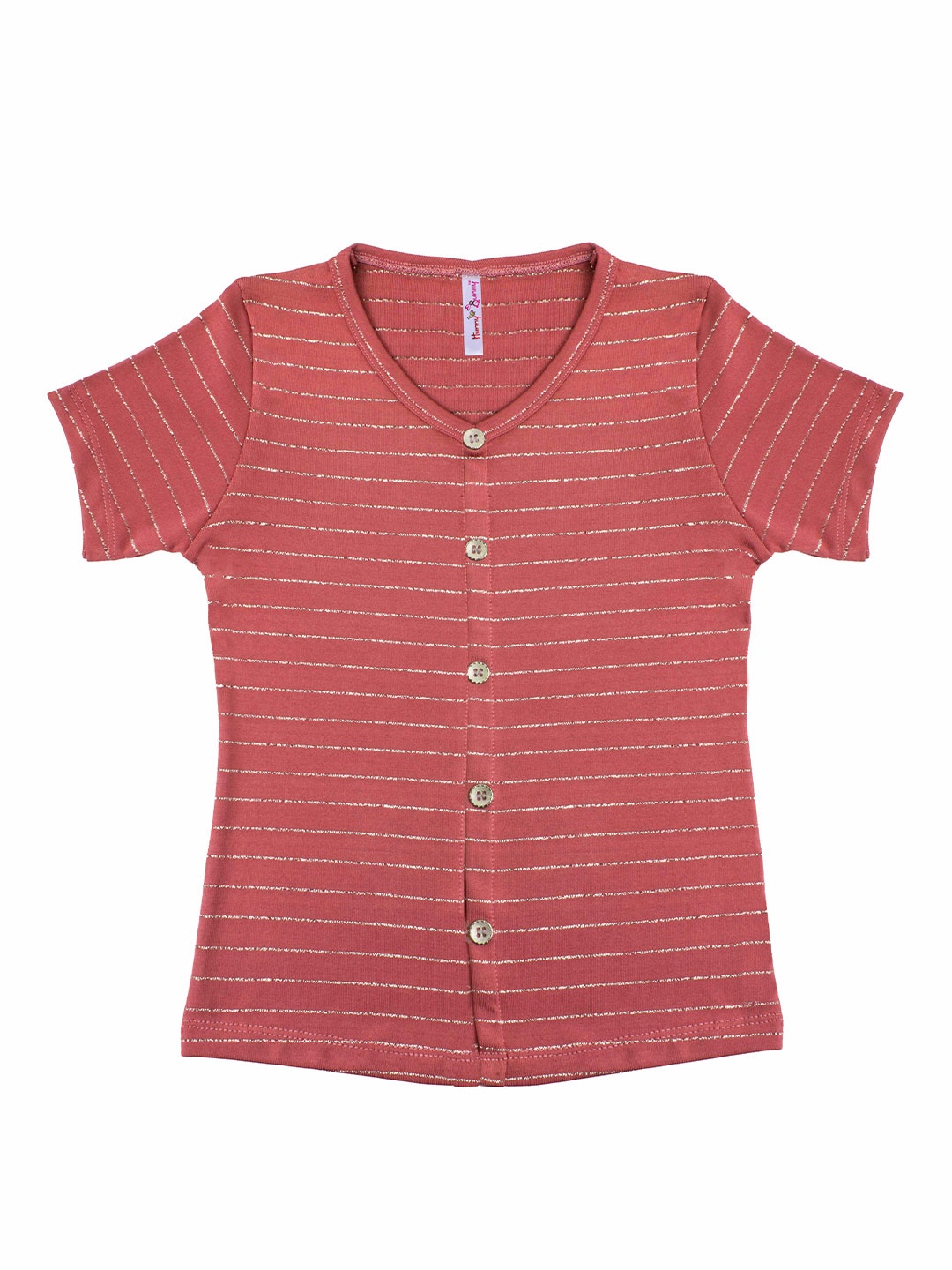 

Hunny Bunny Coral & Gold-Toned Sparkle Striped Shirt Style Top