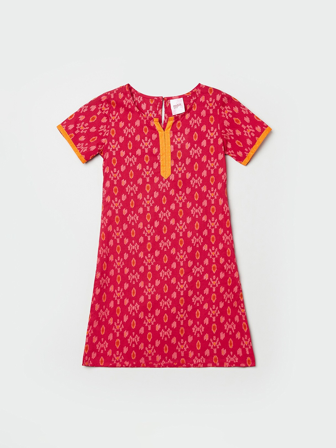 

max Girls Red Ethnic Motifs Printed Mirror Work Kurta