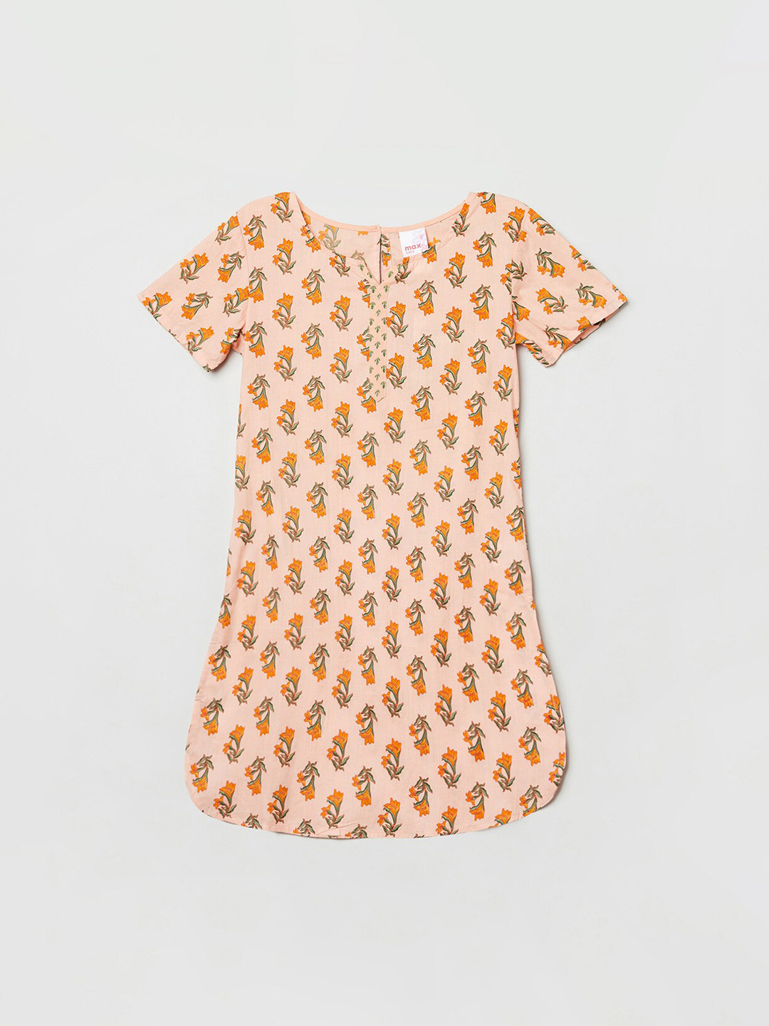 

max Girls Orange & Peach-Coloured Floral Printed Kurta