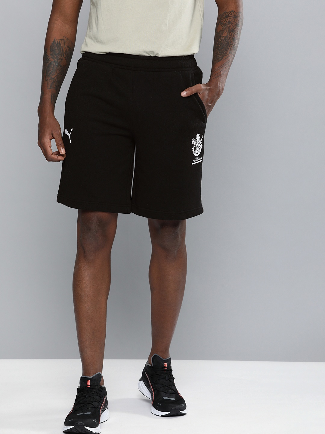 

Puma Men Black & White Printed RCB Graphic Sports Shorts