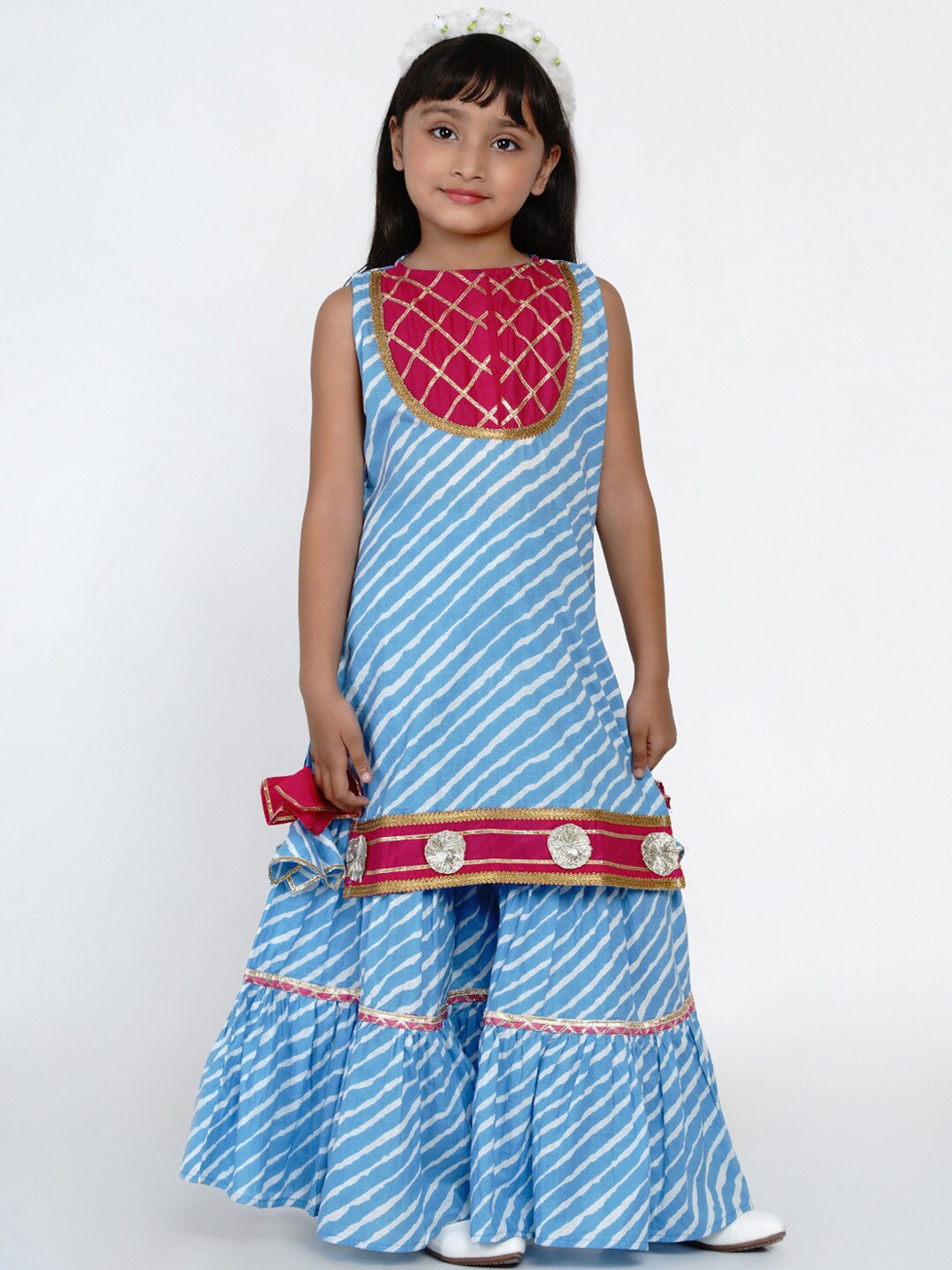 

Bitiya by Bhama Girls Blue Leheriya Kurti with Sharara