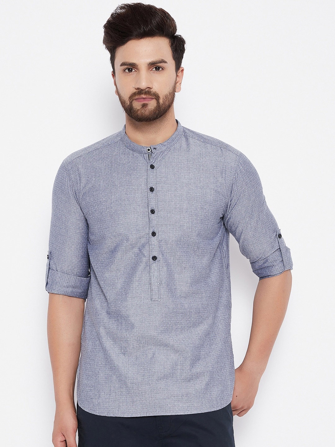 

even Men Grey Solid Pure Cotton Kurta