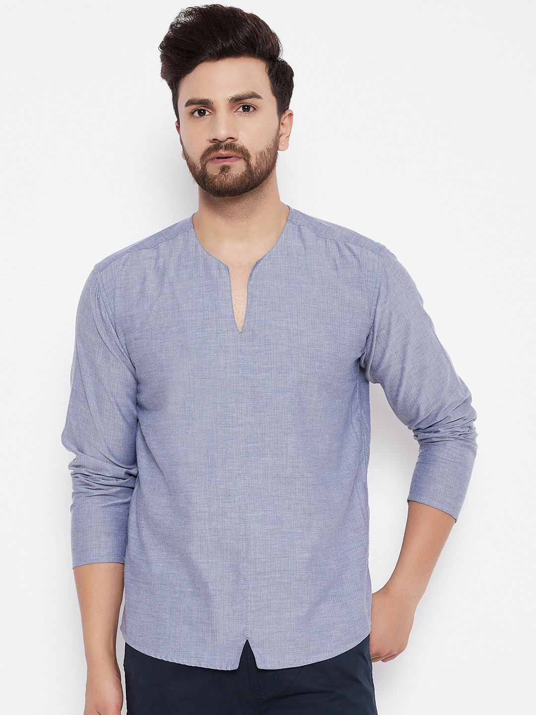 

even Men Grey Solid Pure Cotton Kurta