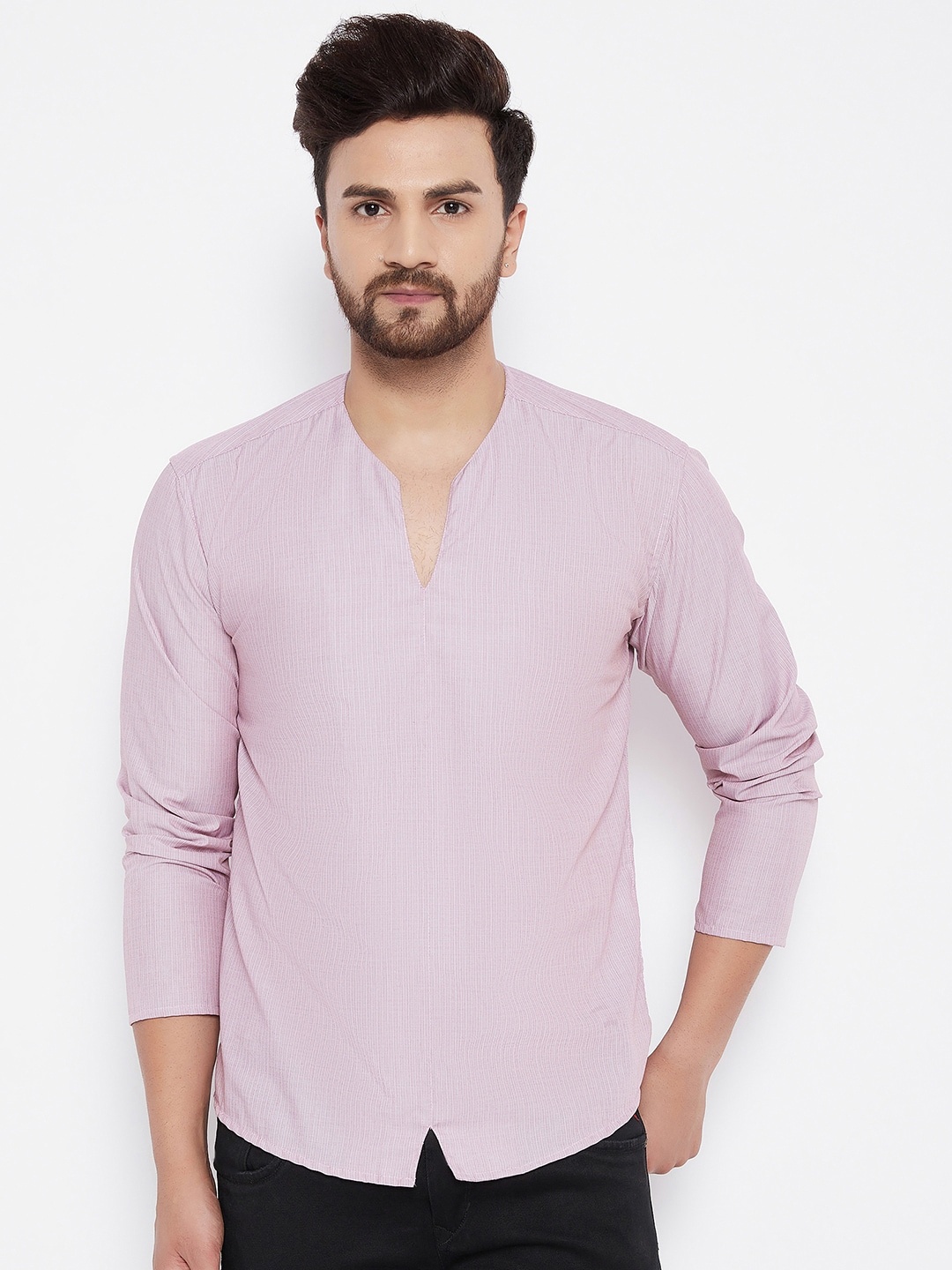 

even Men Pink Thread Work Dobby Kurta