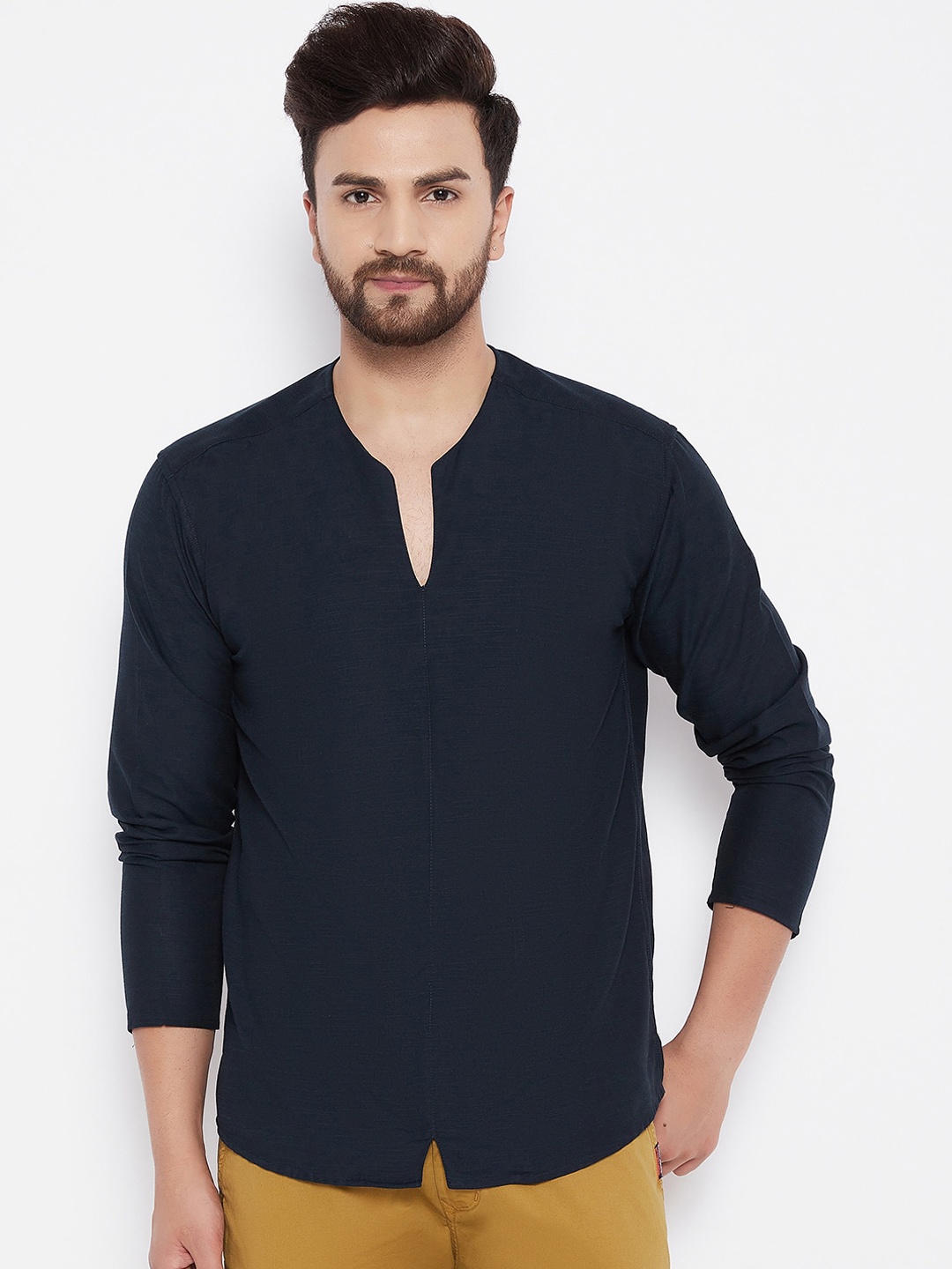 

even Men Blue Geometric Thread Work Kurta