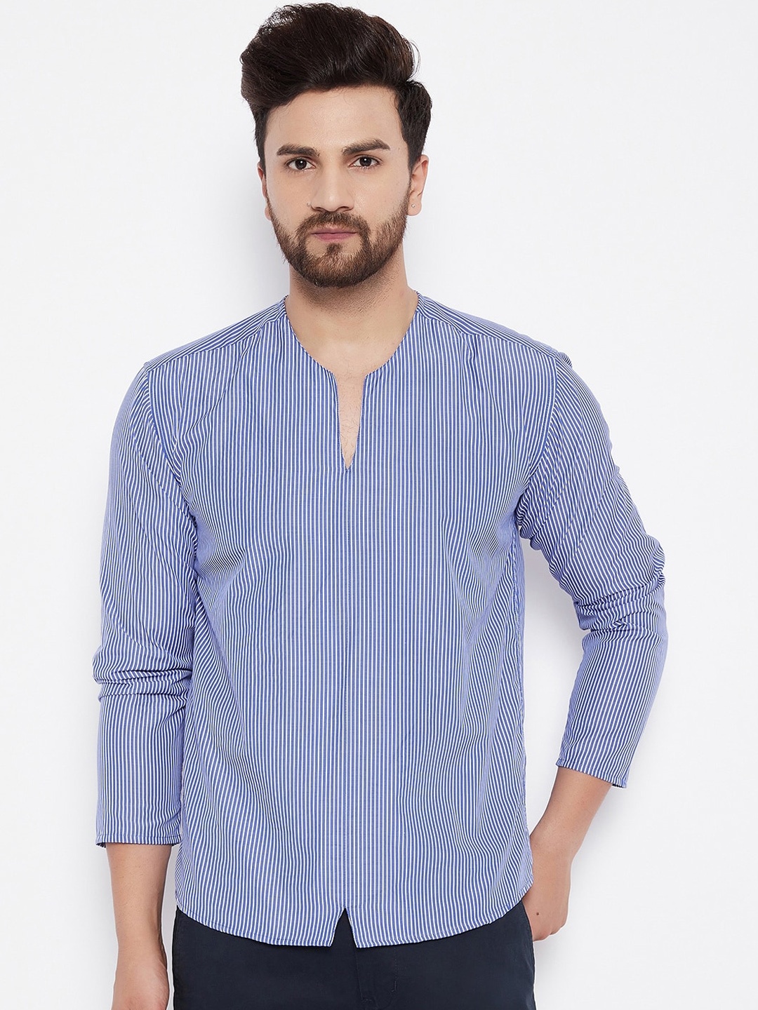 

even Men Blue Striped Pure Cotton Kurta
