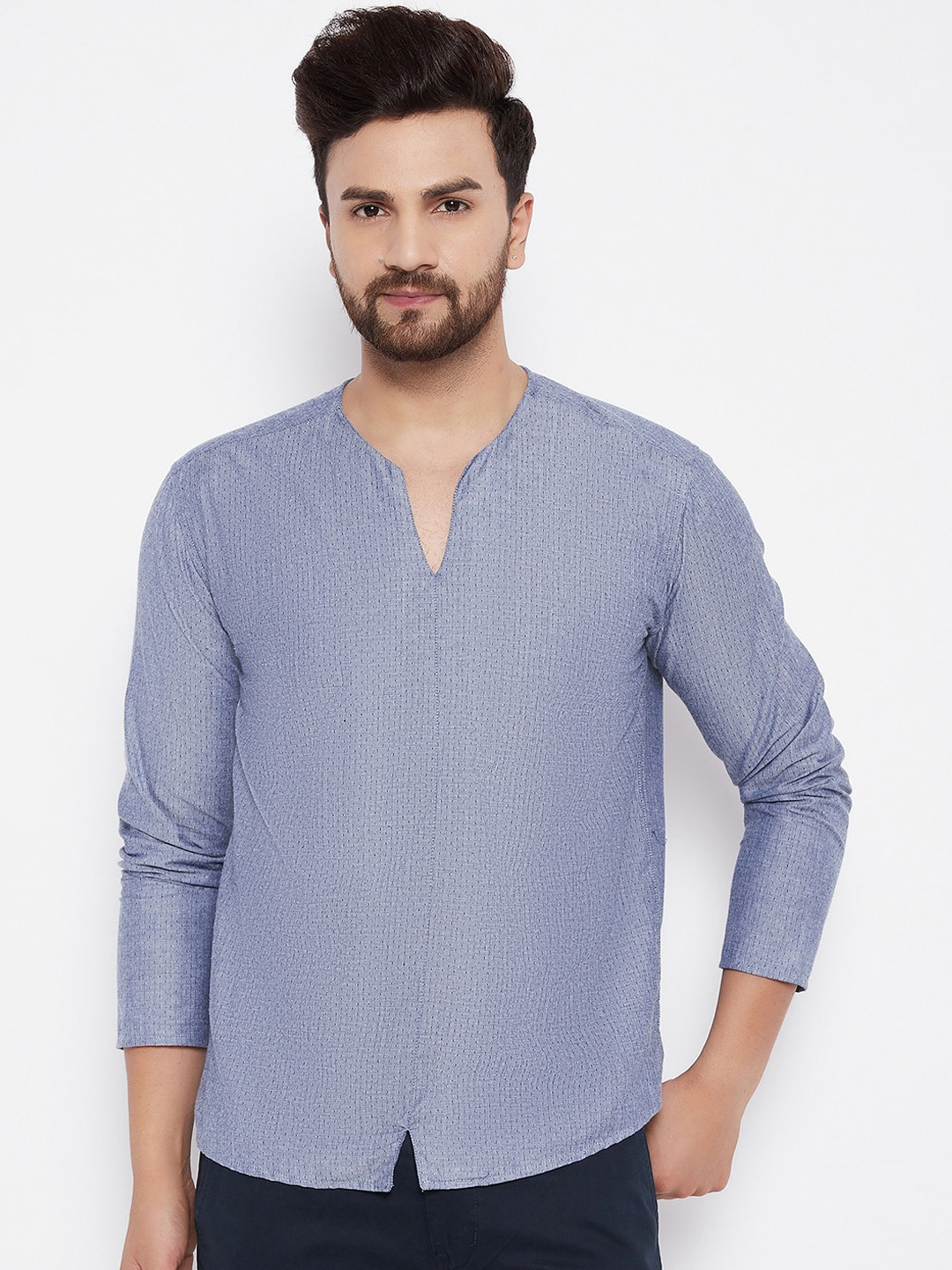

even Men Grey Solid Pure Cotton Kurta