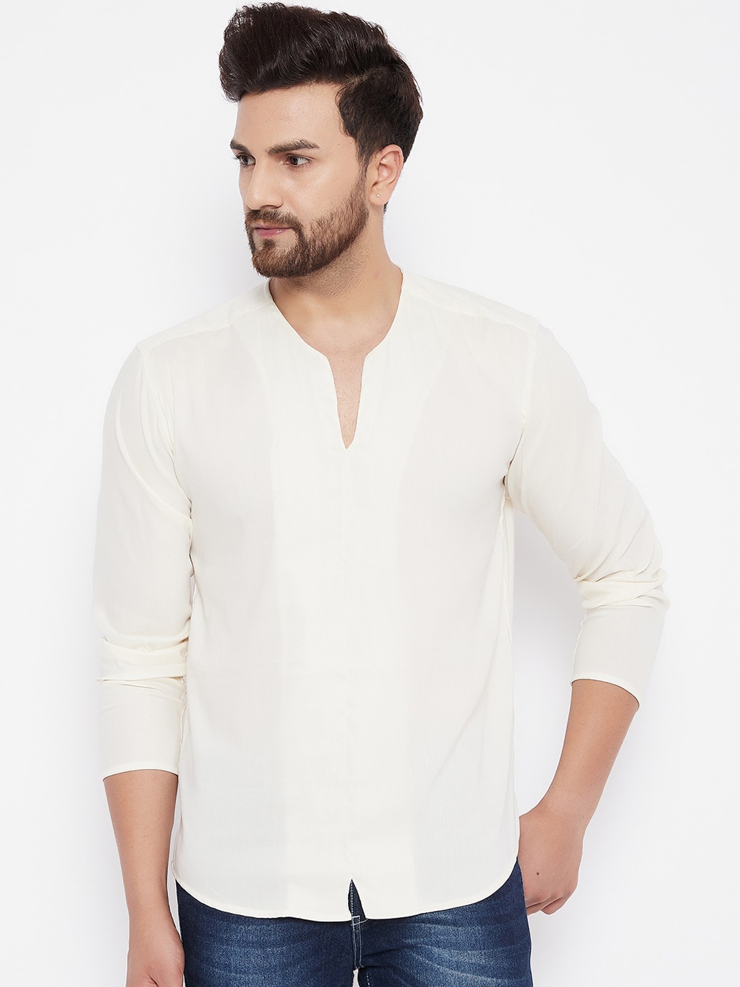 

even Men Off White Dobby Kurta