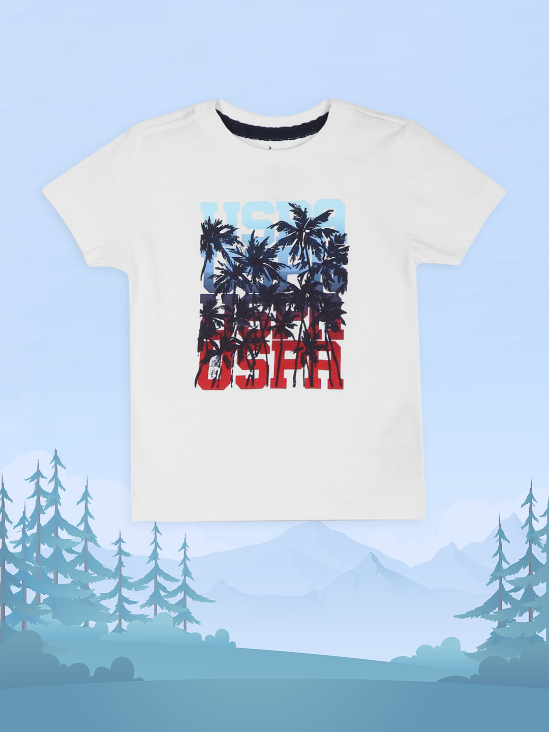 

U.S. Polo Assn. Kids Boys White Typography Printed Tropical T-shirt