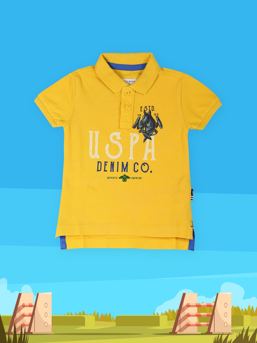 

U.S. Polo Assn. Kids Boys Yellow Typography Printed Polo Collar T-shirt