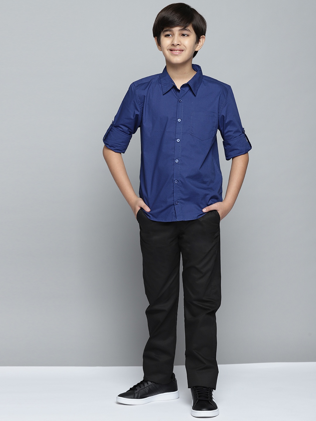 

YK Boys Navy Blue & Black Pure Cotton Shirt with Trousers