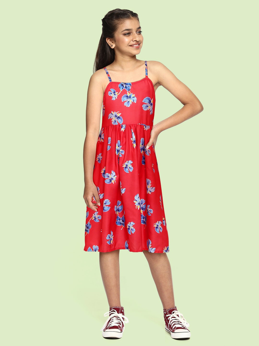 

YK Red Floral Printed Dress