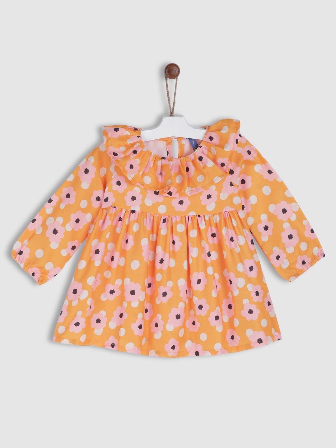 

YK Girls Orange Printed Fit & Flare Dress
