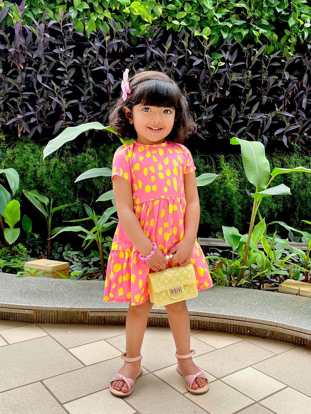 

YK Girls Pink & Yellow Abstract Print Fit & Flare Dress