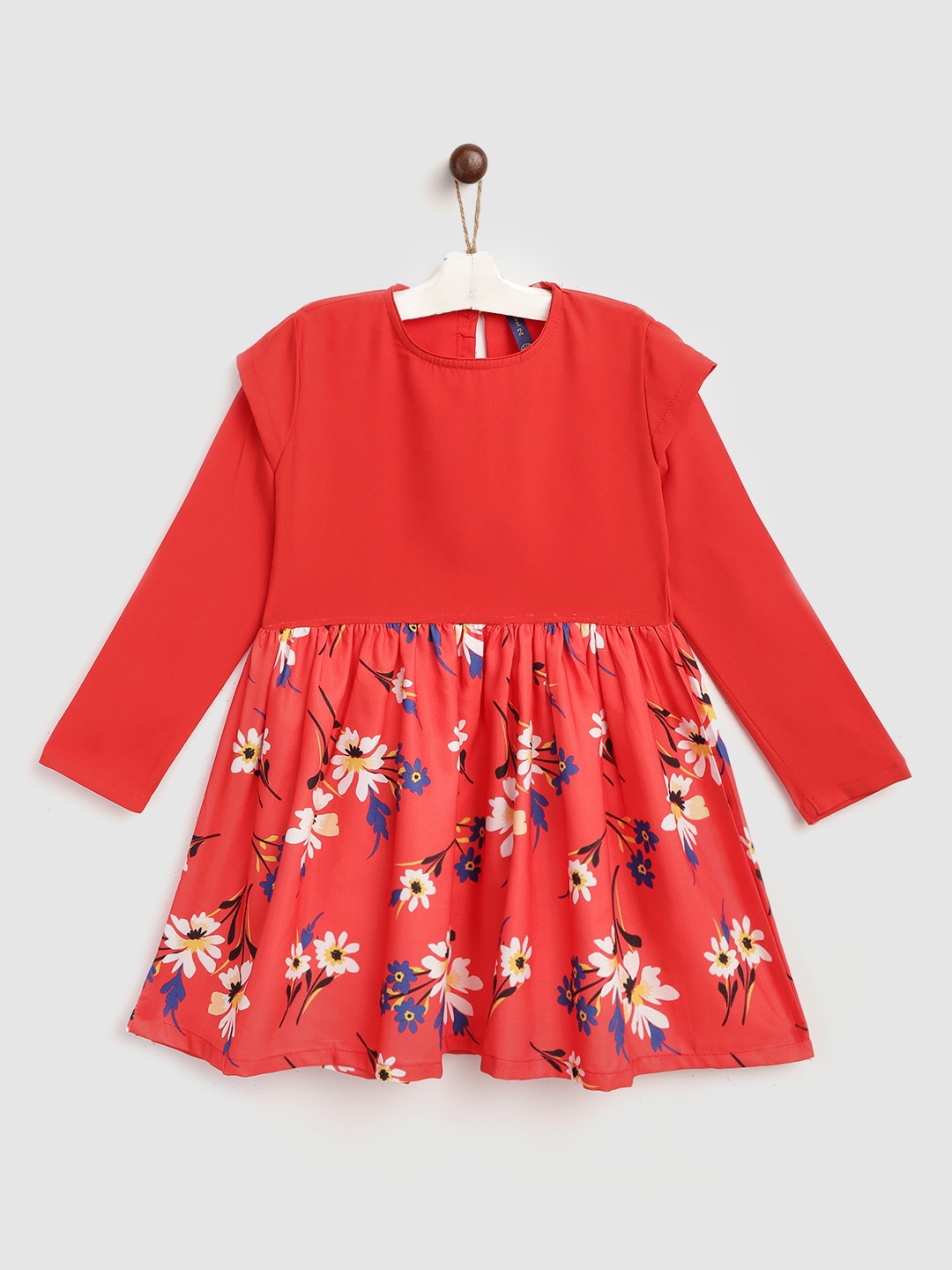 

YK Girls Red & White Floral Print Fit & Flare Dress