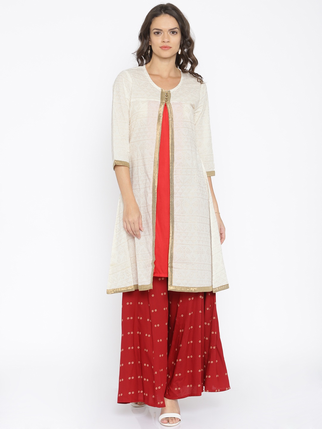 

RANGMANCH BY PANTALOONS Women Off-White Woven A-Line Kurta