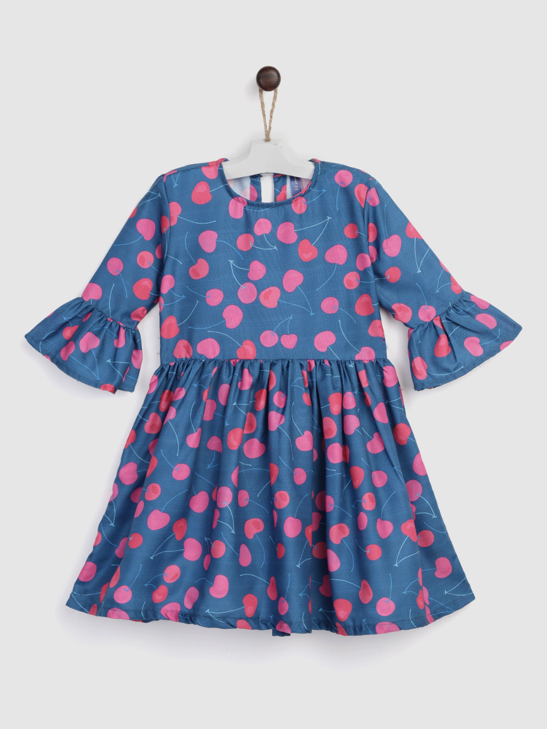 

YK Girls Teal Blue & Pink Heart Print A-Line Dress