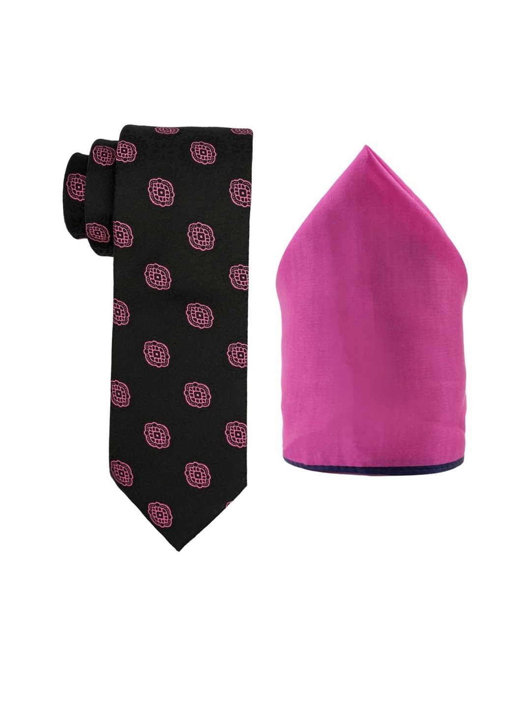 

The Tie Hub Black & Pink Microfiber Tie With Pocket Square