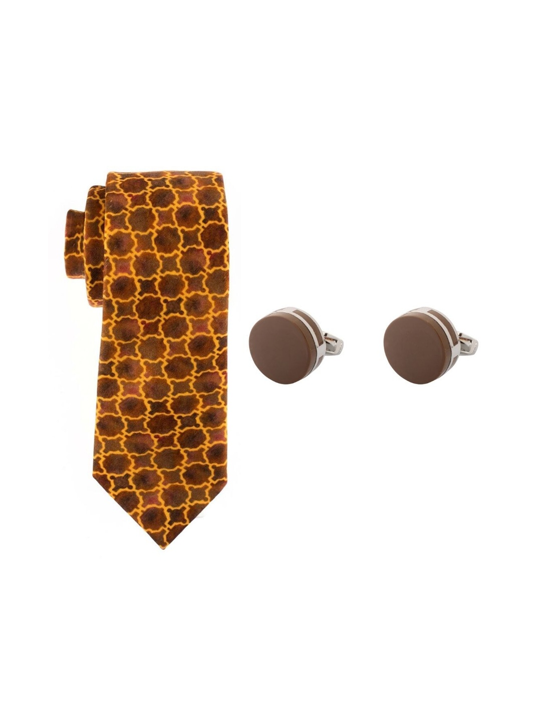 

The Tie Hub Men Pure Silk & Brass Accessory Gift Set, Brown