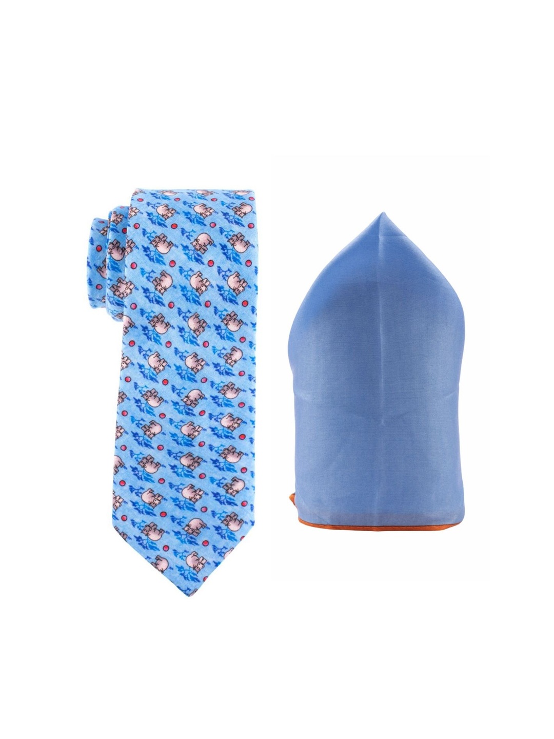

The Tie Hub Blue Hippo Print Silk Necktie Accessory Gift Set