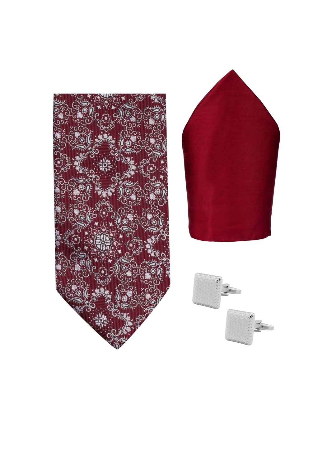

The Tie Hub Men Microfibre & Brass Accessory Gift Set, Maroon