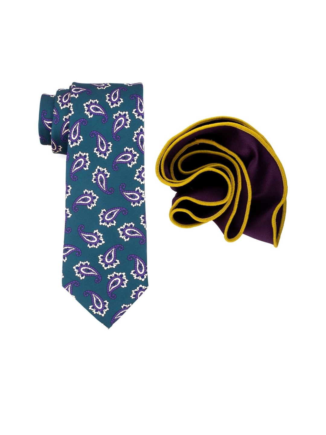 

The Tie Hub Purple Paisley Print Silk Necktie Accessory Gift Set