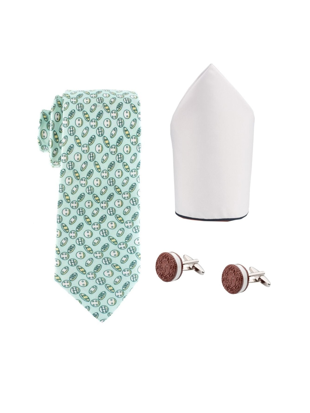 

The Tie Hub Men Pure Silk & Brass Accessory Gift Set, Green