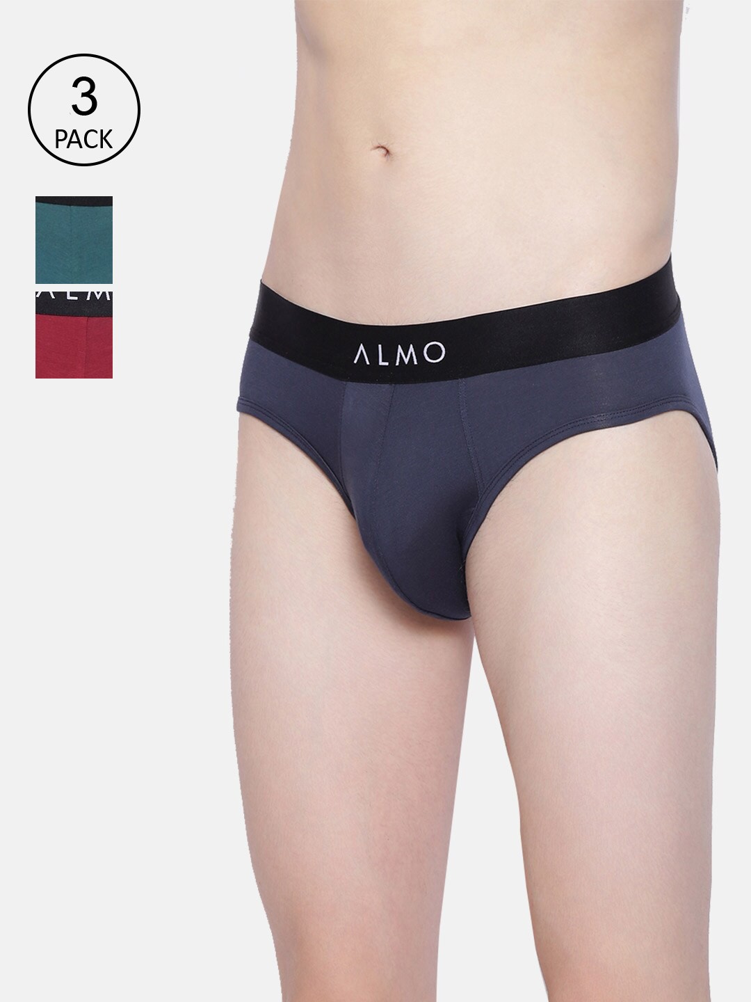 

Almo Wear Men Pack Of 3 Solid Basic Briefs, Navy blue