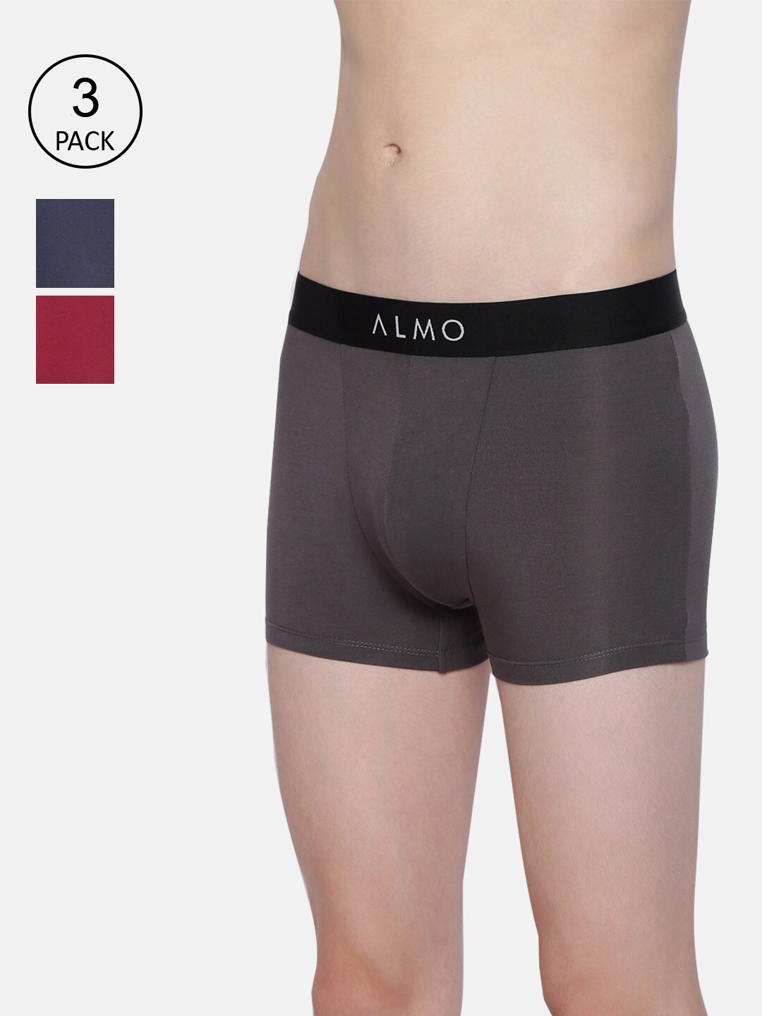

Almo Wear Men Pack Of 3 Solid Trunks Dario-T-GBLR, Grey