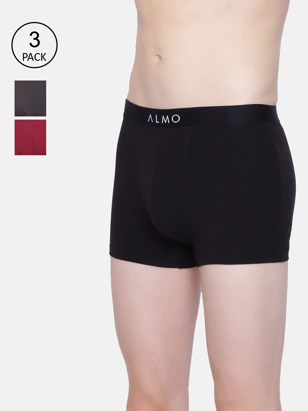 

Almo Wear Men Pack Of 3 Solid Trunks Dario-T-BRG, Black