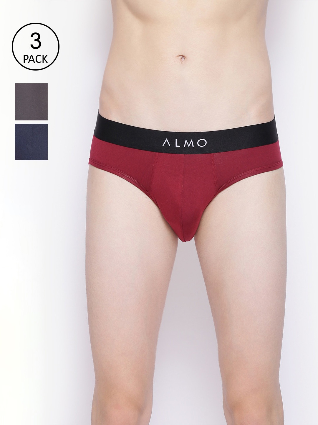 

Almo Wear Men Pack Of 3 Solid Anti- Microbial Basic Briefs - Dario-B-GBLR, Grey