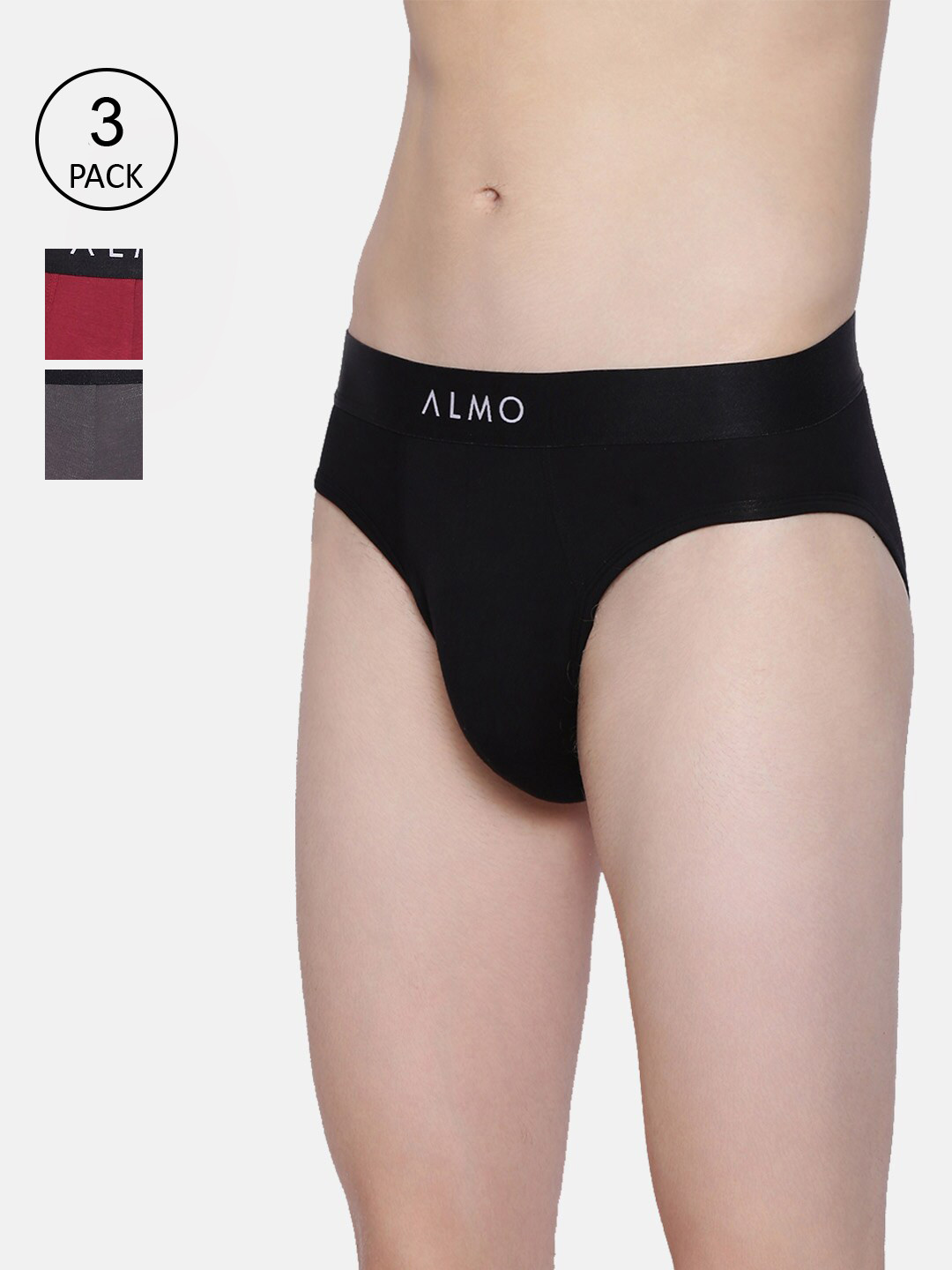 

Almo Wear Men Pack Of 3 Solid Briefs Dario-B-BRG, Black
