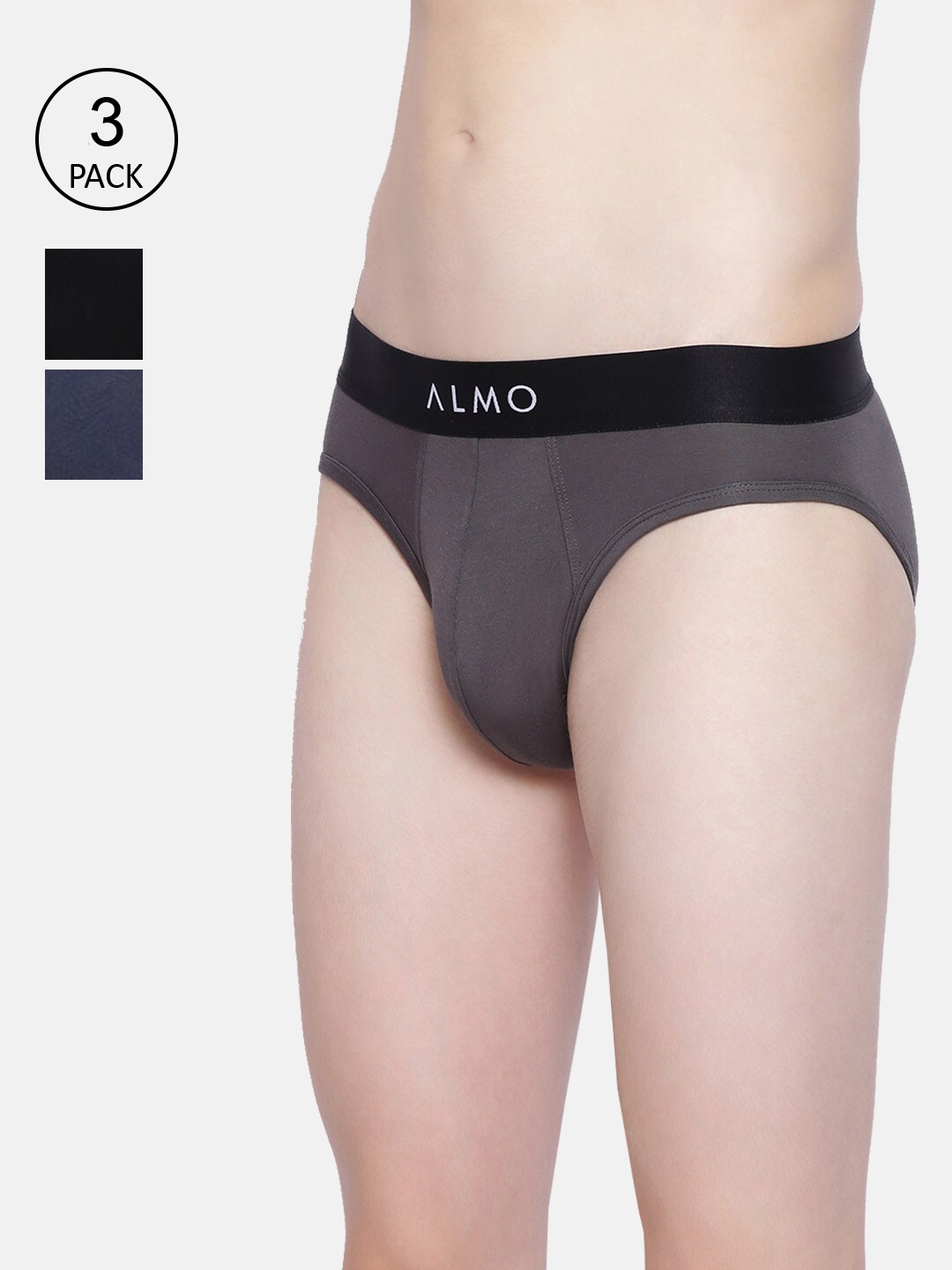 

Almo Wear Men Pack Of 3 Solid Basic Briefs Dario-B-BBLG, Black